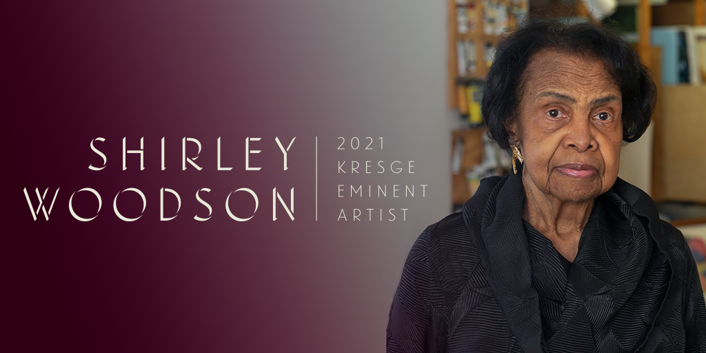 Photo of Shirley Woodson with text "2023 Kresge Eminent Artist"