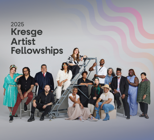 Group photo of the 2025 Kresge Artist Fellows in Literary Arts & Visual Arts. Photo by Jenny Risher.